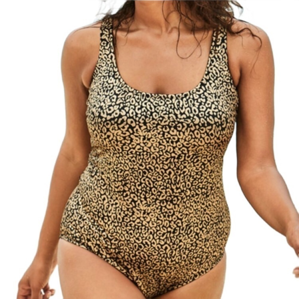 Swimsuit For All Plus Gold Animal Foil Print Tank 34